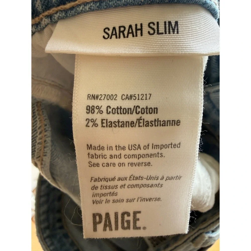 PAIGE Sarah Slim Jeans Womens Size 28 Light Wash Button Fly Cropped Leg
